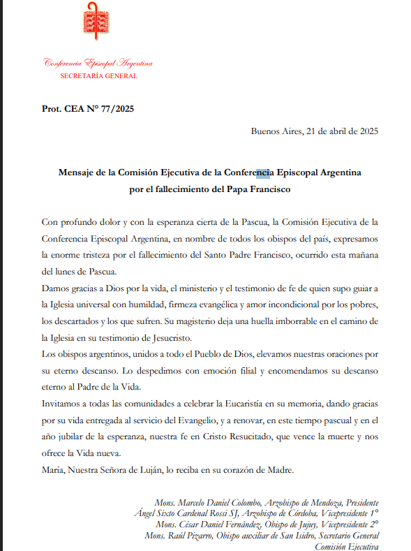 1a Conf Episcopal fallecimiento Papa