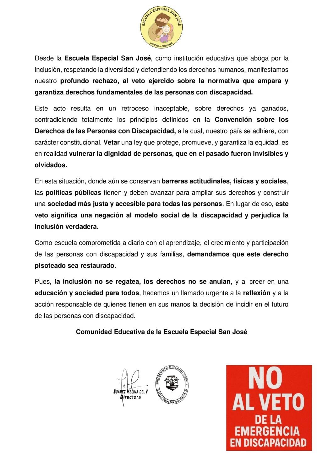 1a Esc San Jose NO AL VETO 2