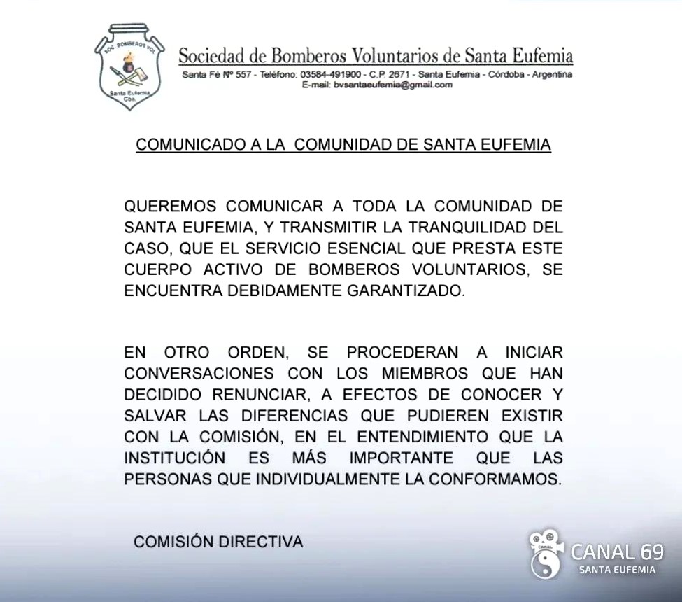 Bomberos Santa Eufemia comunicado x renuncias 01