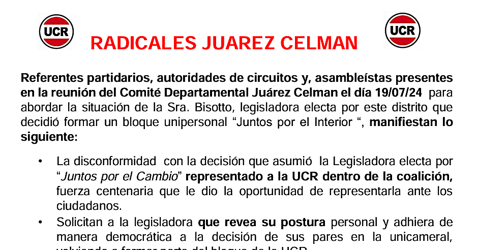 comunicado Radicales J Celman